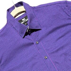 Butter Cloth Mens Shirt Medium Purple Check Long Sleeve 100% Cotton Flip Cuffs